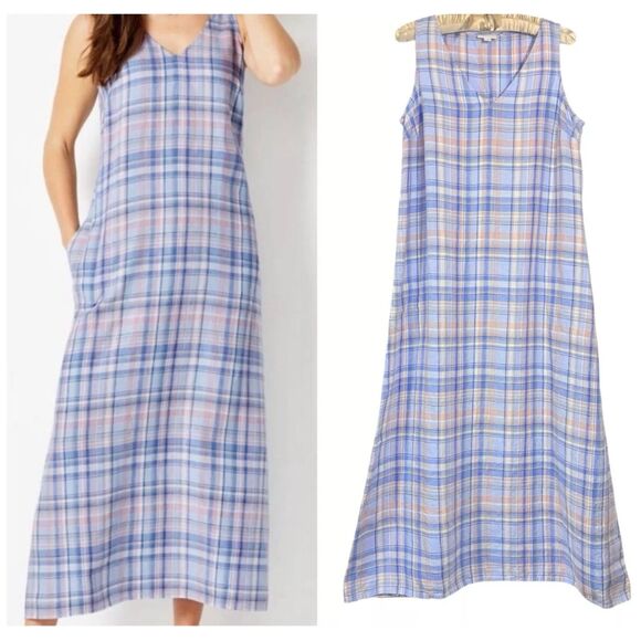 J. Jill Dresses & Skirts - J. Jill love linen maxi dress plaid blue resortwear beach coastal casual women L